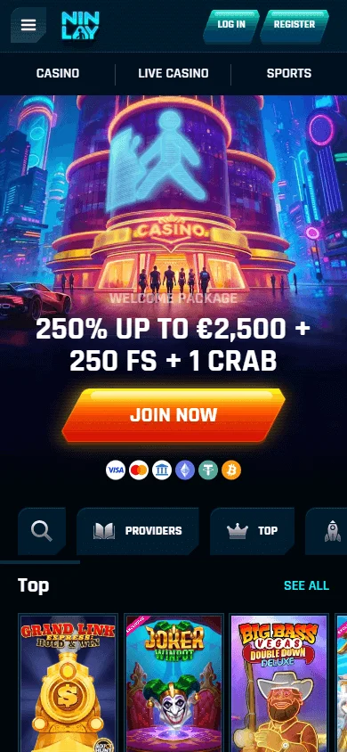 Ninlay Casino mobile browser home screen