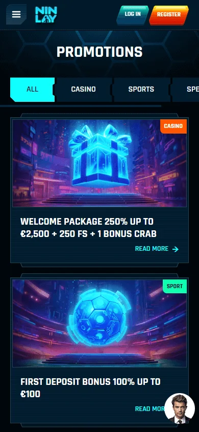 Ninlay Casino mobile browser promotions area
